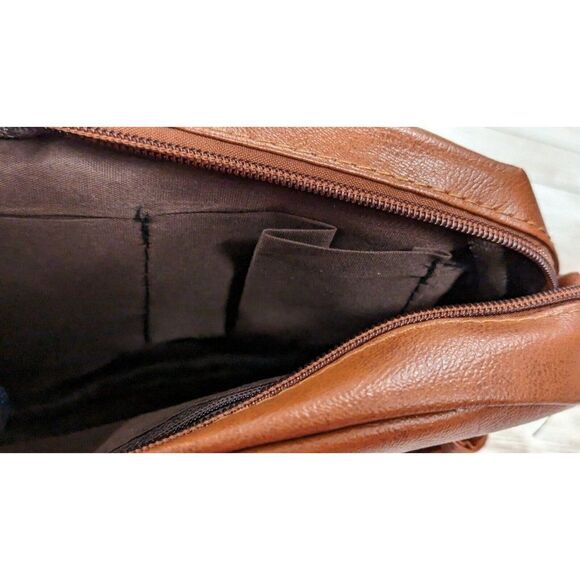 Womens 9.5" x 6.5" x 3" Brown Faux Leather Removable Strap Shoulder Bag Pockets - Picture 5 of 7